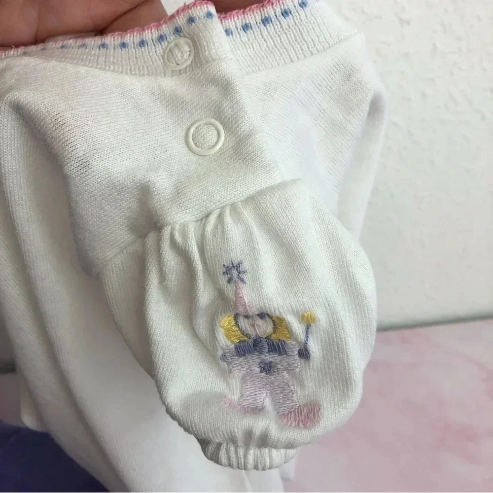 Vintage Health-Tex‎ matching set lavender footie overalls w/ clown tee 3 months